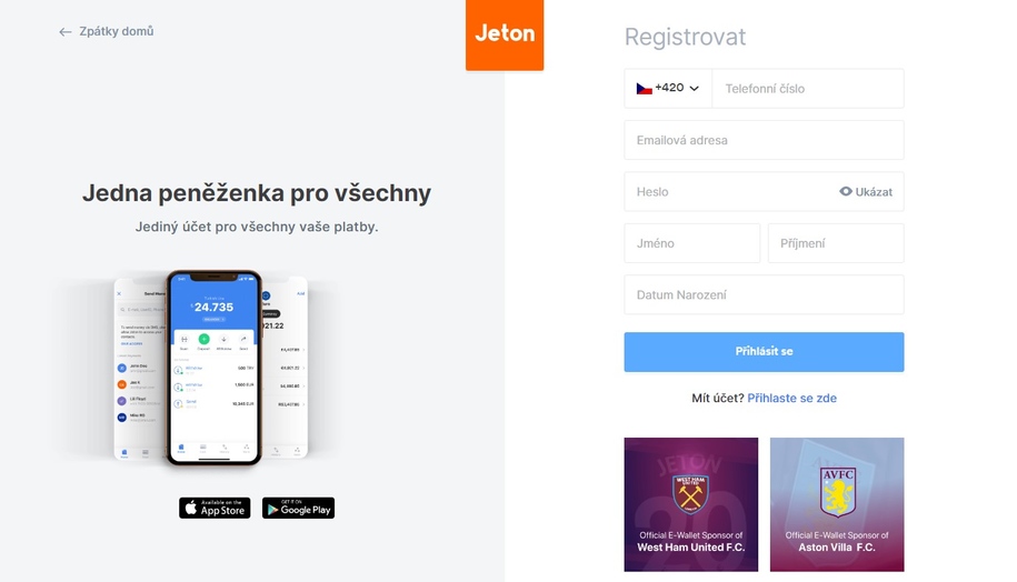 Jeton kasina registrace