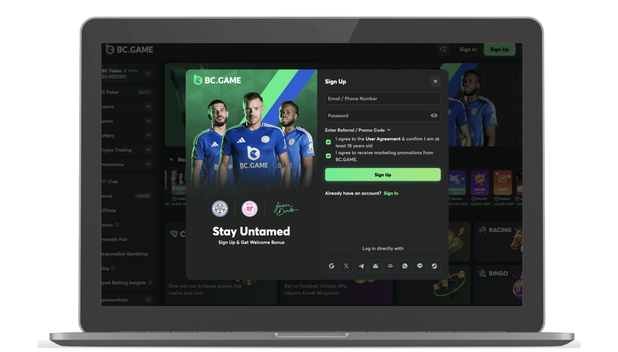 Registrace v online kasinu BC.Game