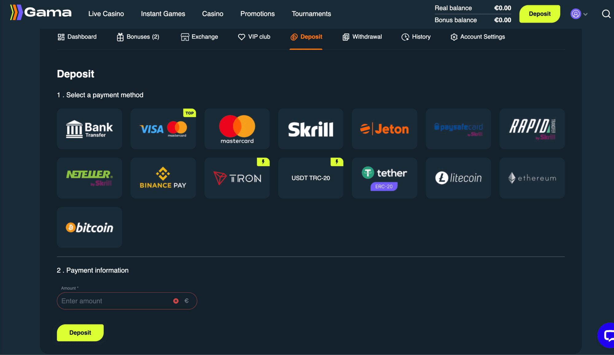 Gama Casino deposit methods