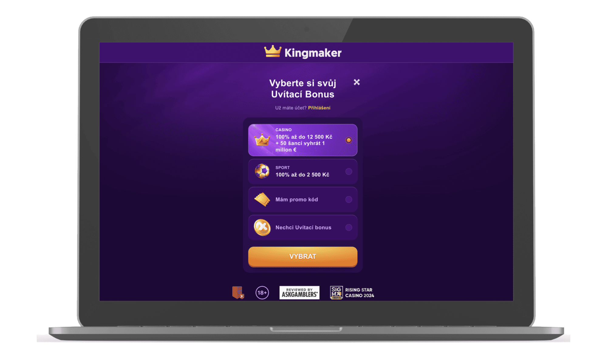 Registrace v online kasinu Kingmaker