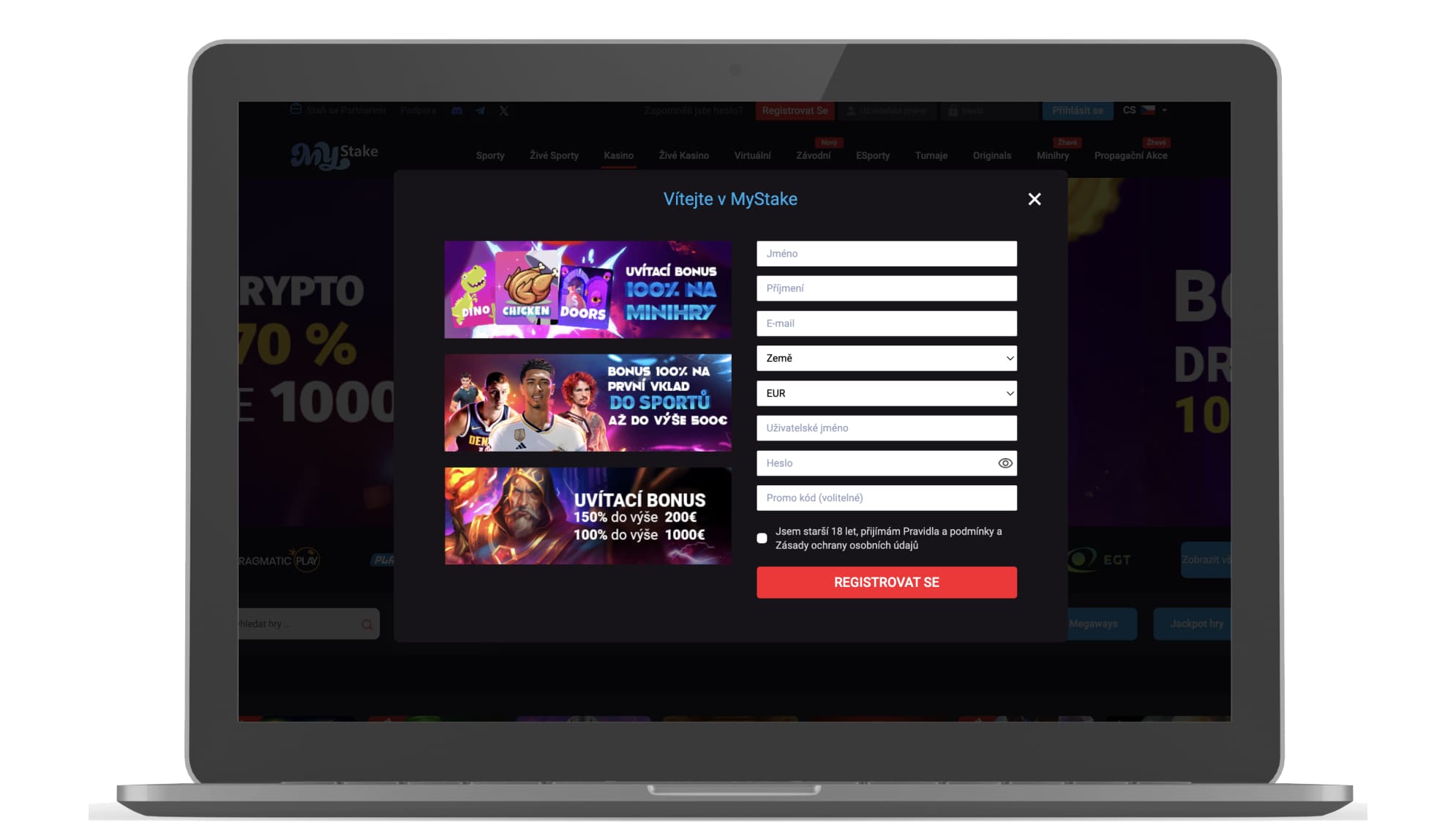 Registrace v MyStake Casino Česko