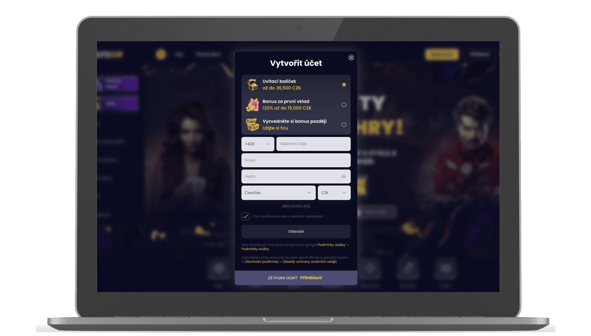 Registrace v online kasinu SlotGem